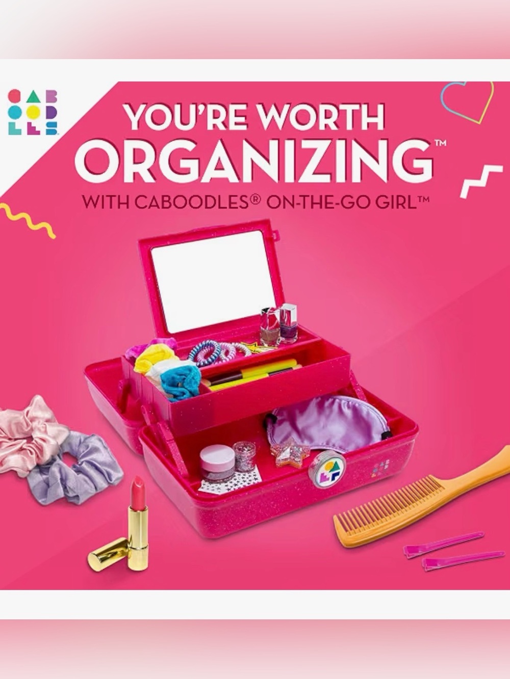Caboodles Hot Pink Glitter Cosmetic Train Case w/Colorful Logo, NWOT—I HAVE 2!! - Picture 3 of 6